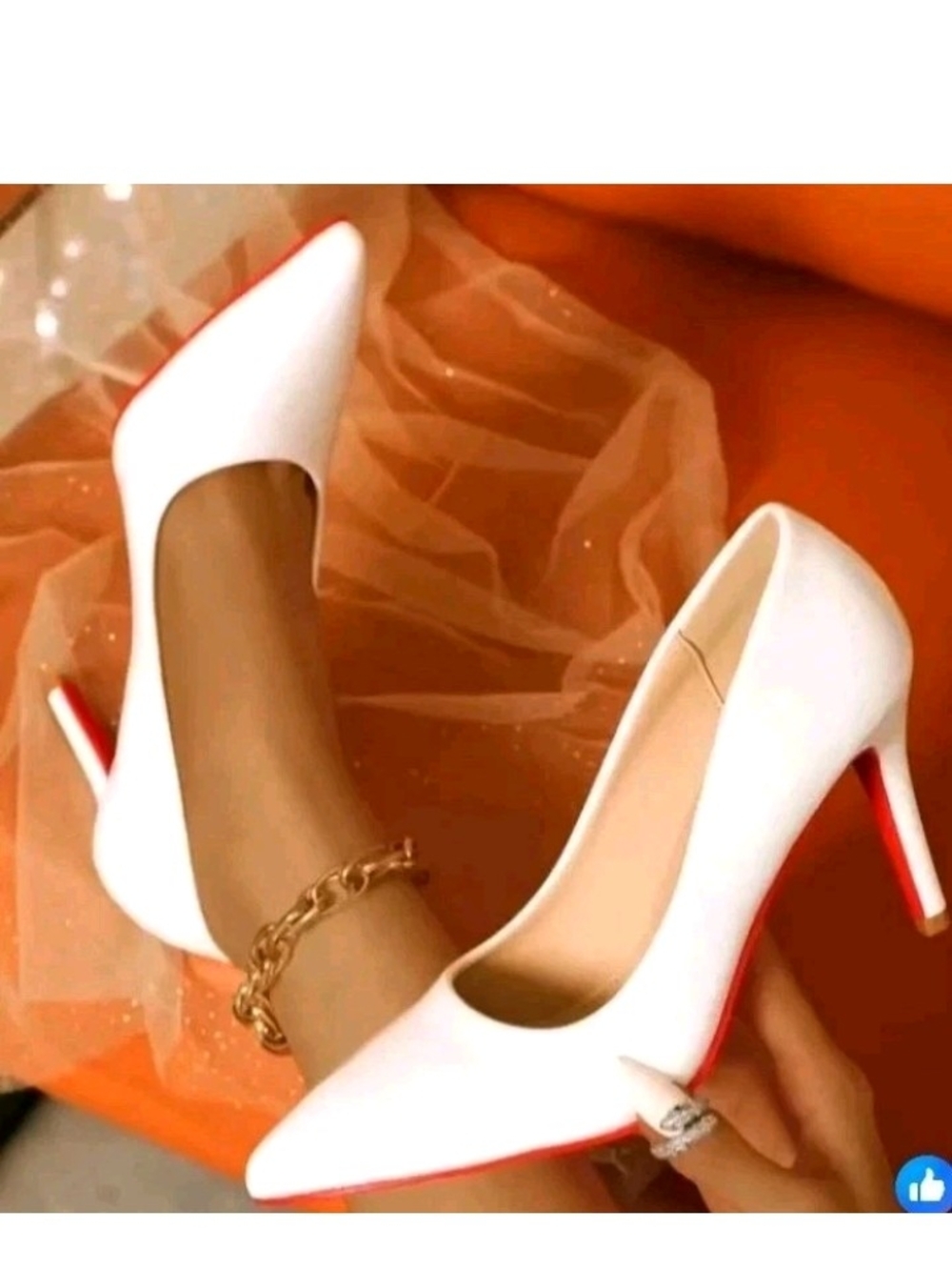 White Pointed-Toe High Heels with Red Sole